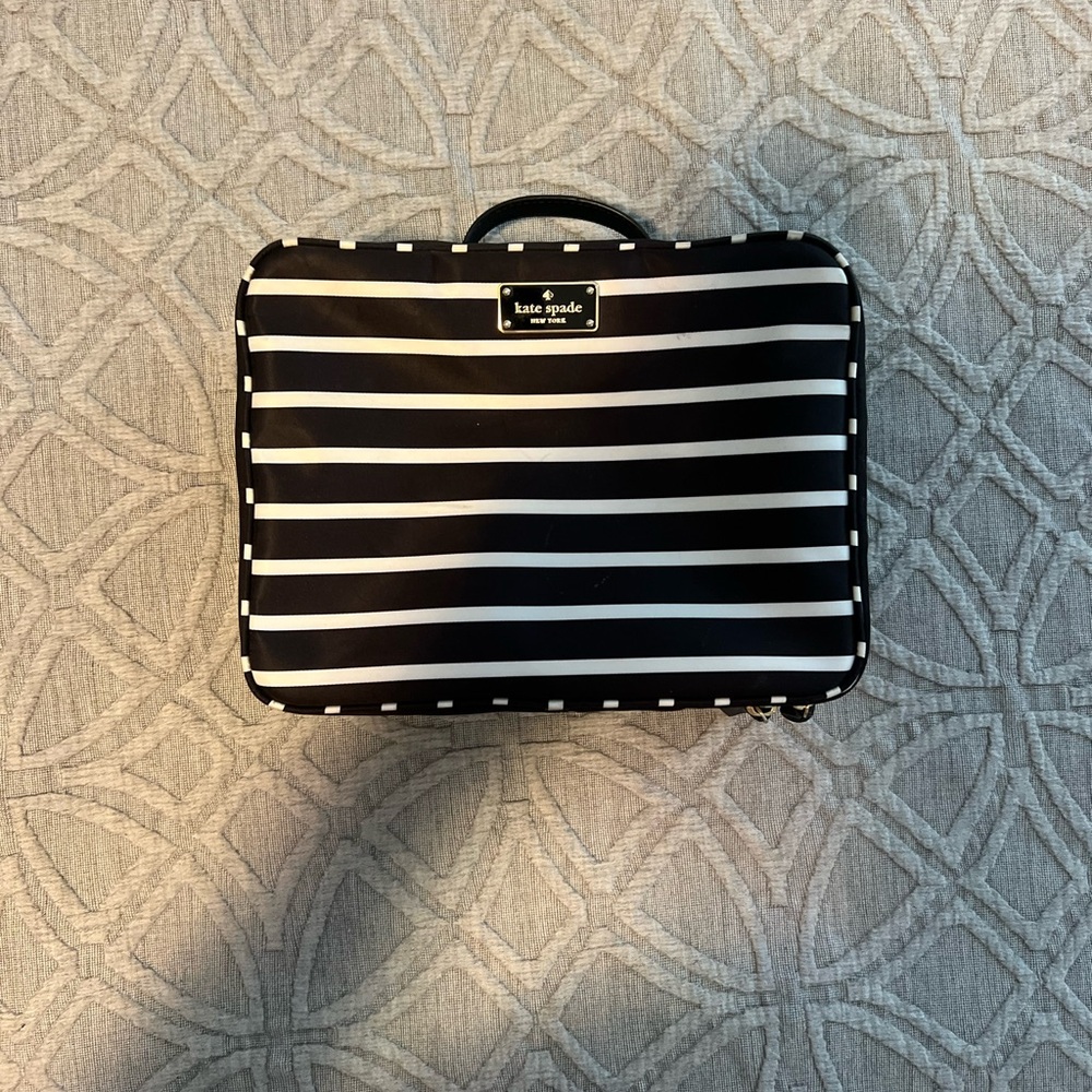 Kate Spade black/white striped cosmetic travel bag